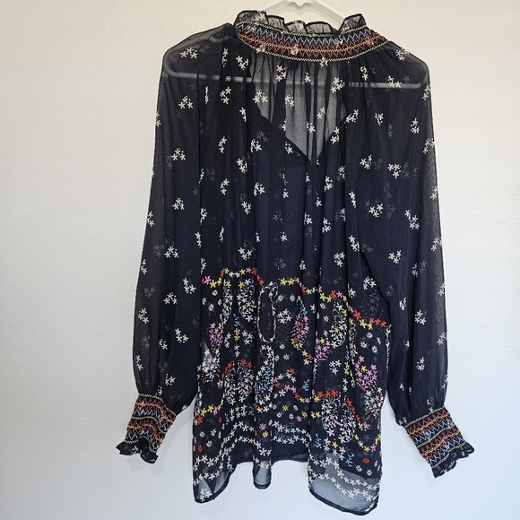 Cabi | Floral Tassel Paisley Sheer Blouse Top Navy Blue 5784, Womens Large - Picture 7 of 7